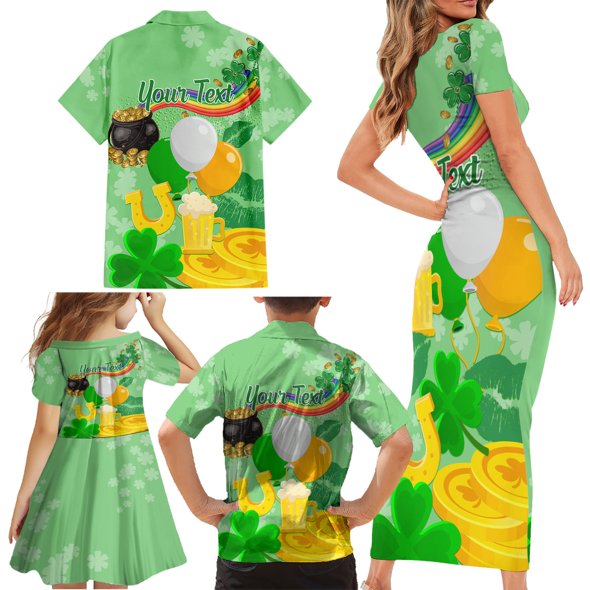 Saint Patrick Day Family Matching Short Sleeve Bodycon Dress and Hawaiian Shirt Shamrock To Do List - Wonder Print Shop