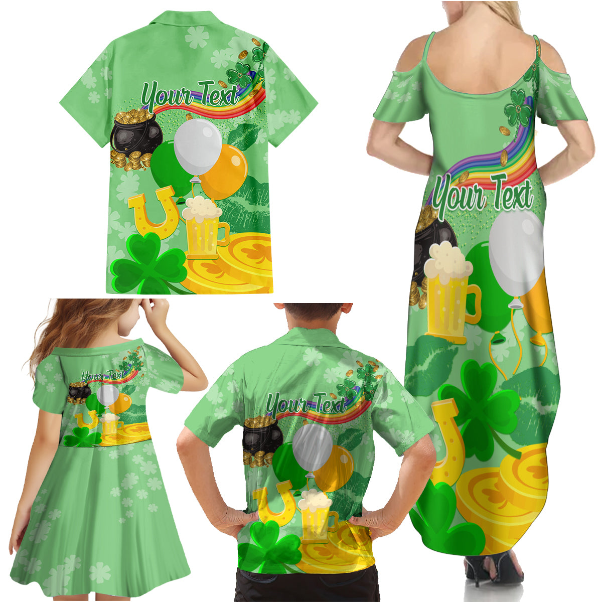 Saint Patrick Day Family Matching Summer Maxi Dress and Hawaiian Shirt Shamrock To Do List - Wonder Print Shop