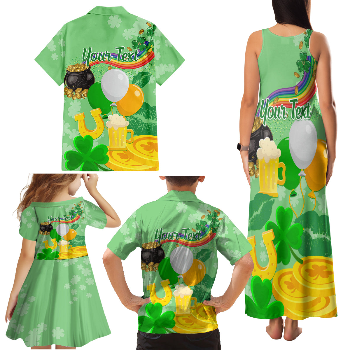 Saint Patrick Day Family Matching Tank Maxi Dress and Hawaiian Shirt Shamrock To Do List - Wonder Print Shop