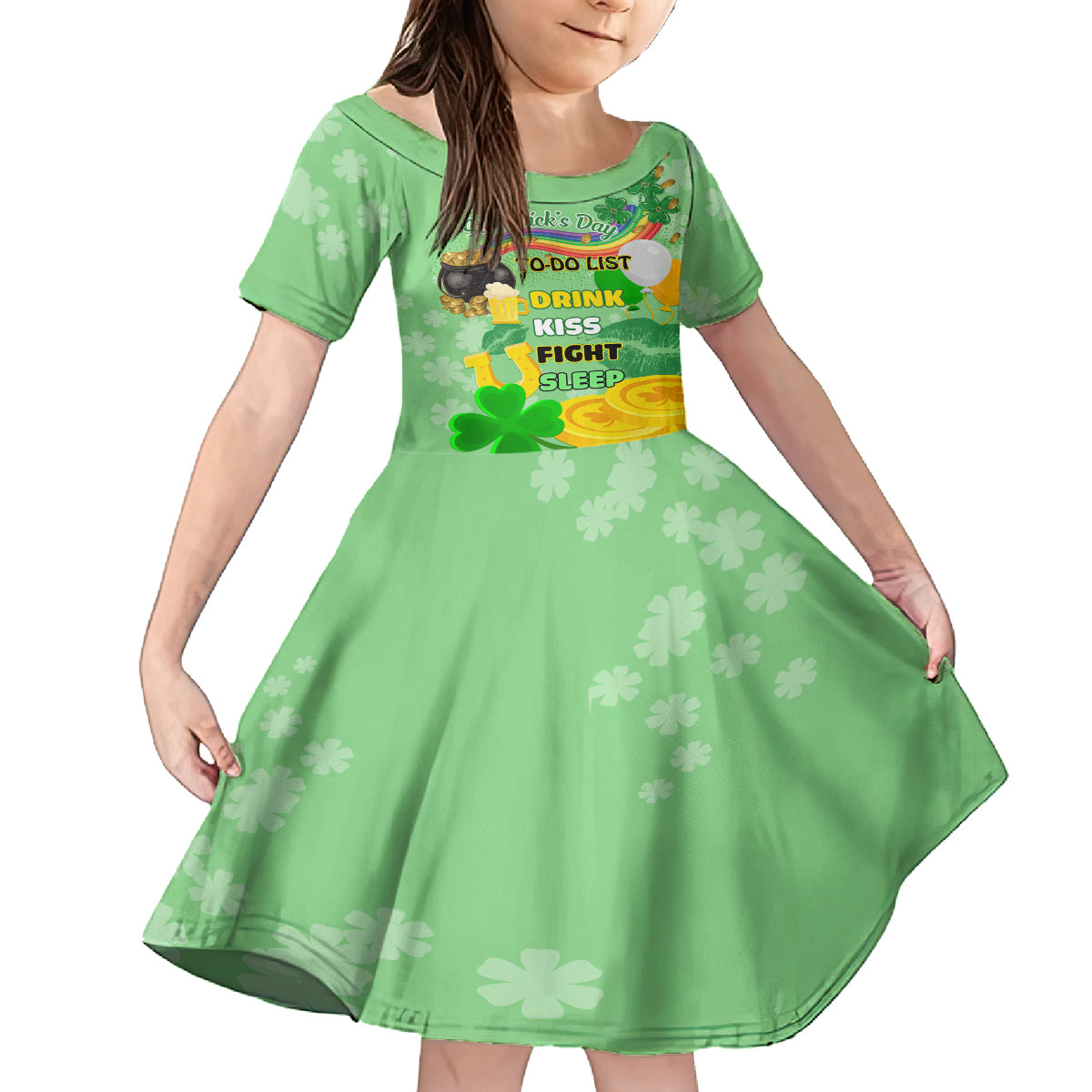 Saint Patrick Day Kid Short Sleeve Dress Shamrock To Do List - Wonder Print Shop