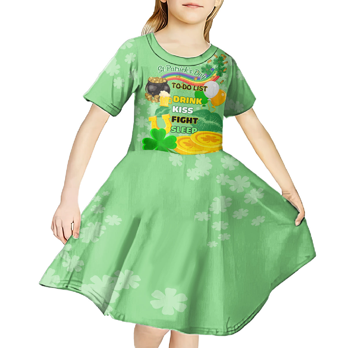 Saint Patrick Day Kid Short Sleeve Dress Shamrock To Do List - Wonder Print Shop