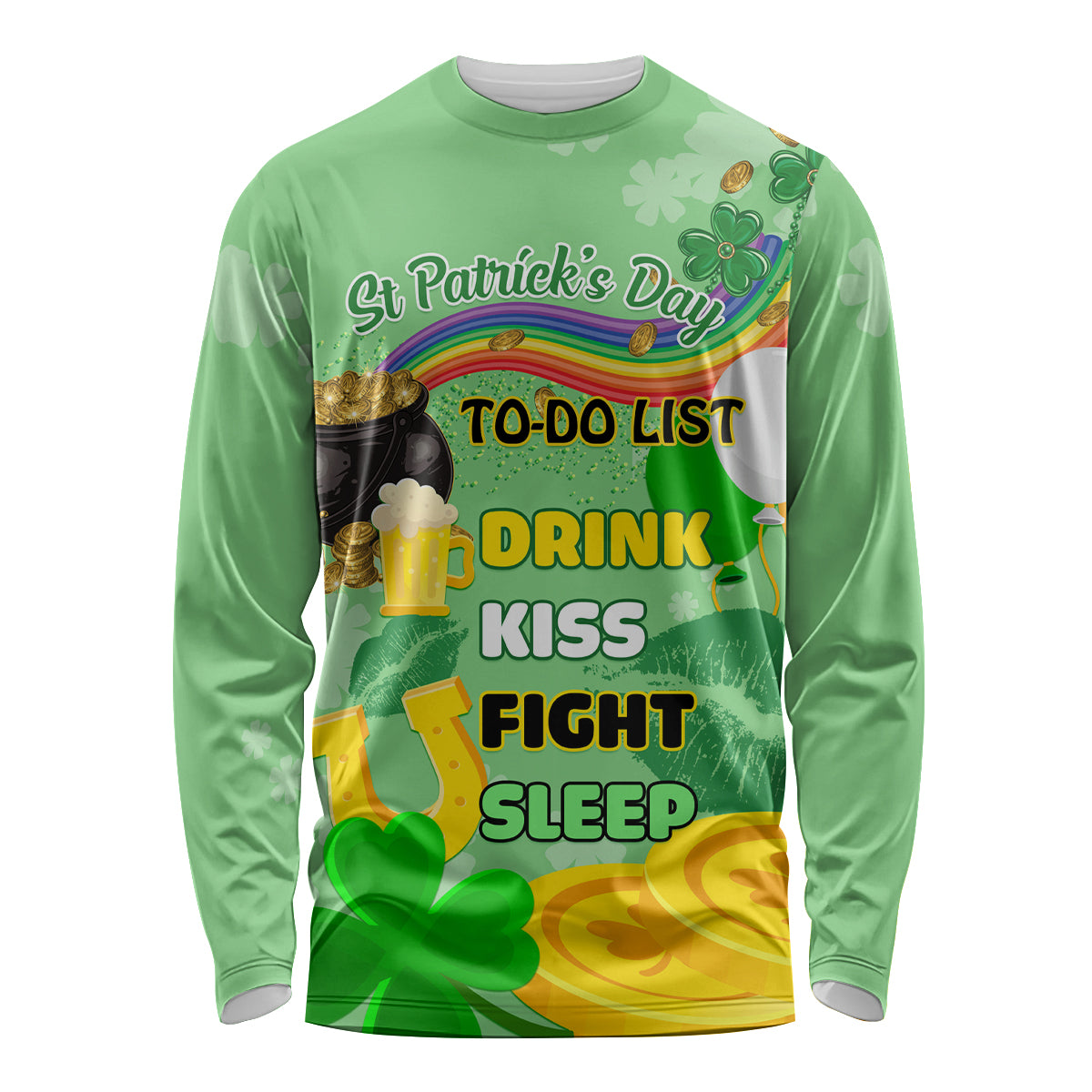 Saint Patrick Day Long Sleeve Shirt Shamrock To Do List - Wonder Print Shop