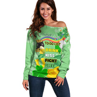 Saint Patrick Day Off Shoulder Sweater Shamrock To Do List - Wonder Print Shop