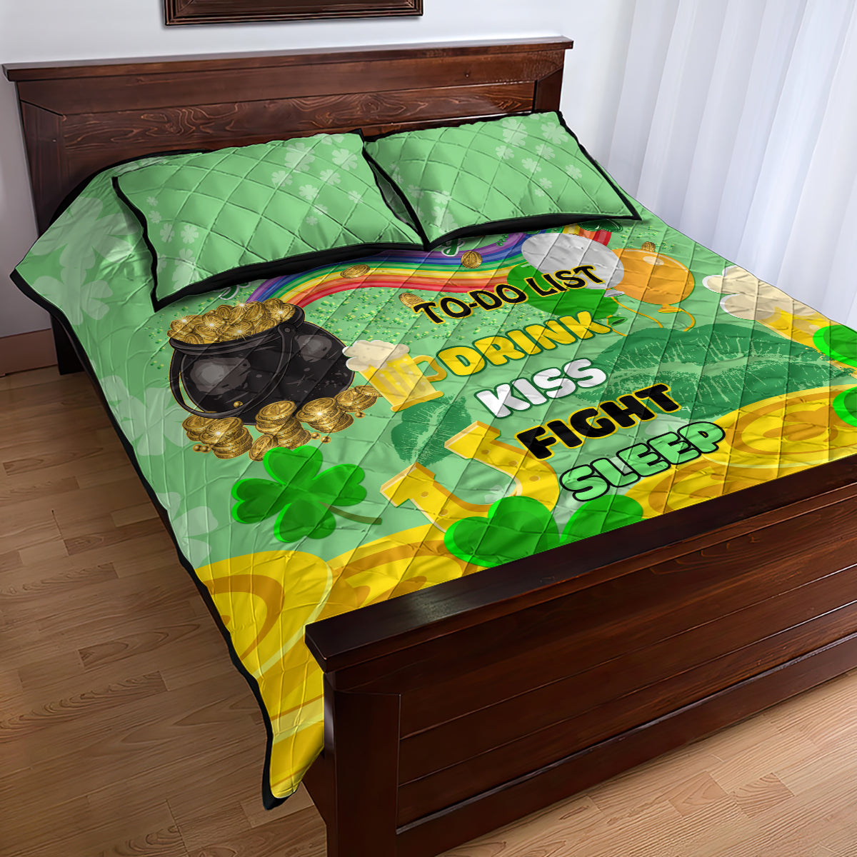 Saint Patrick Day Quilt Bed Set Shamrock To Do List - Wonder Print Shop