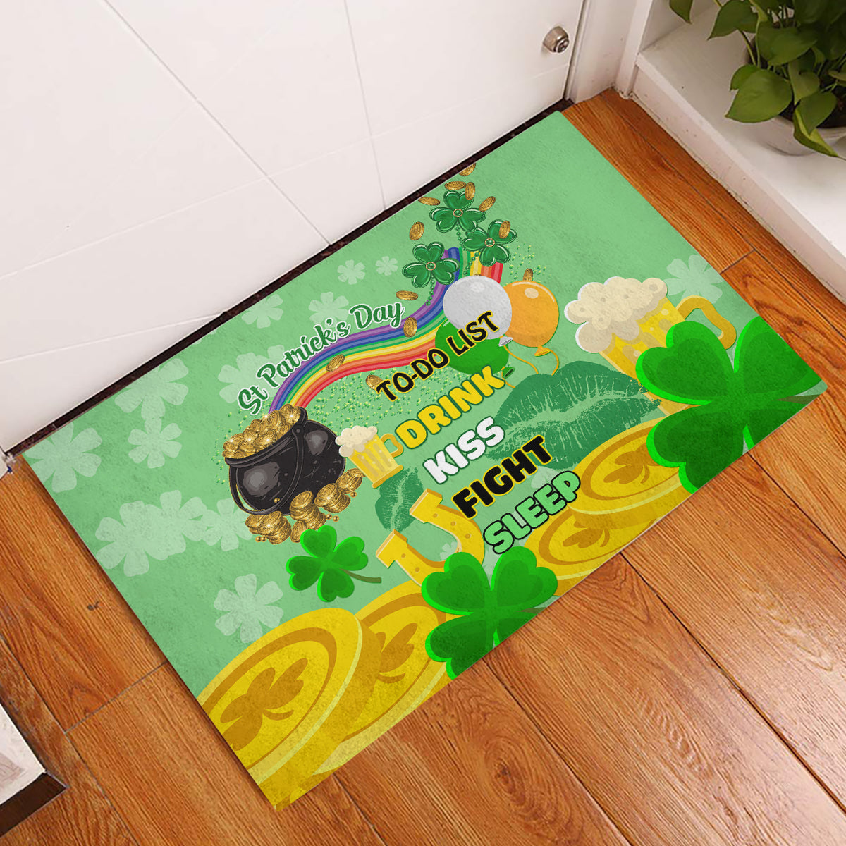 Saint Patrick Day Rubber Doormat Shamrock To Do List - Wonder Print Shop