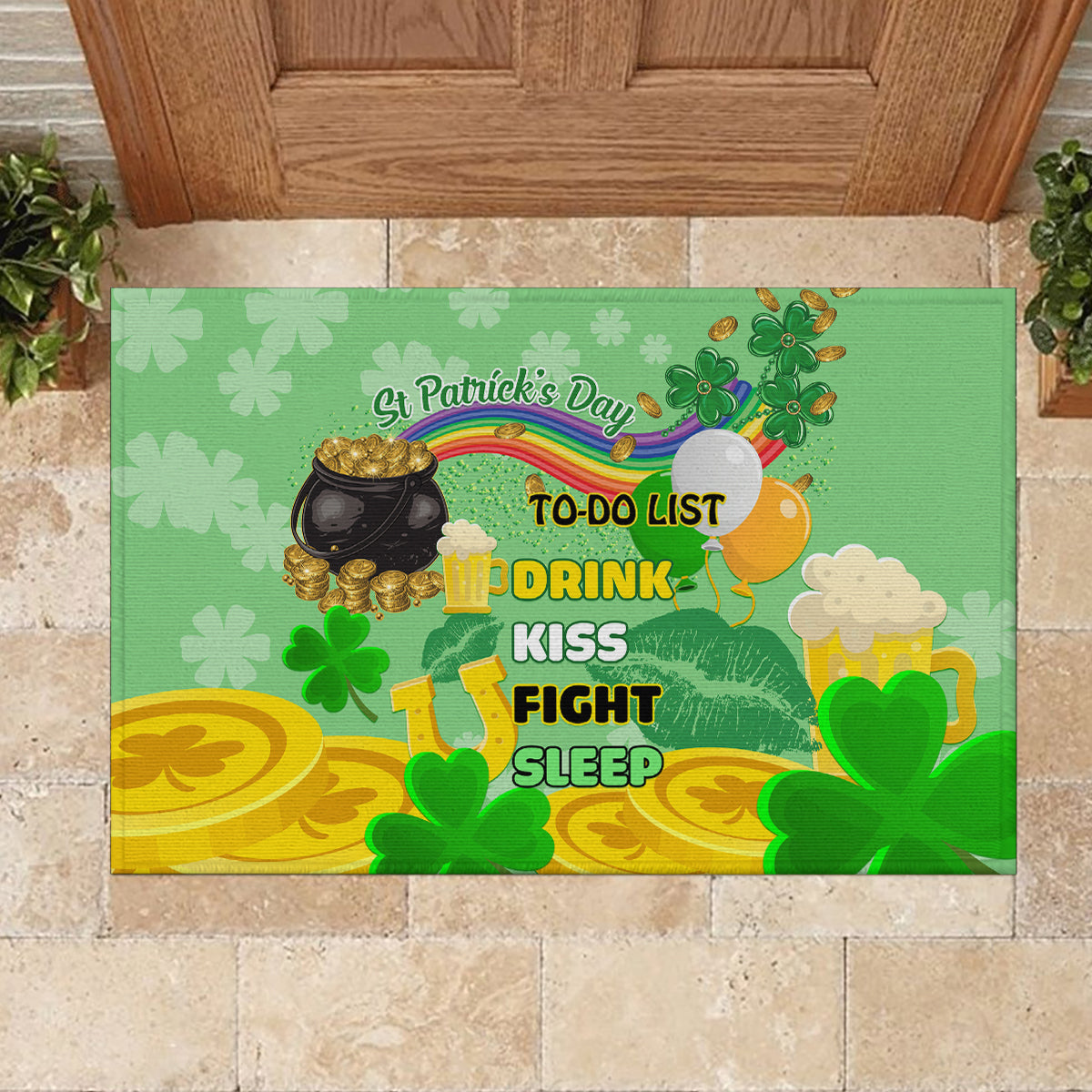 Saint Patrick Day Rubber Doormat Shamrock To Do List - Wonder Print Shop