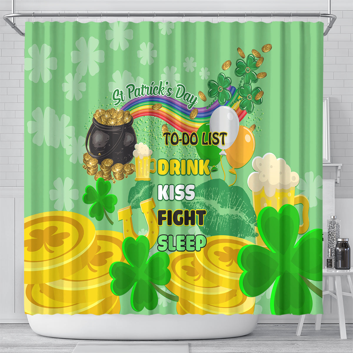 Saint Patrick Day Shower Curtain Shamrock To Do List