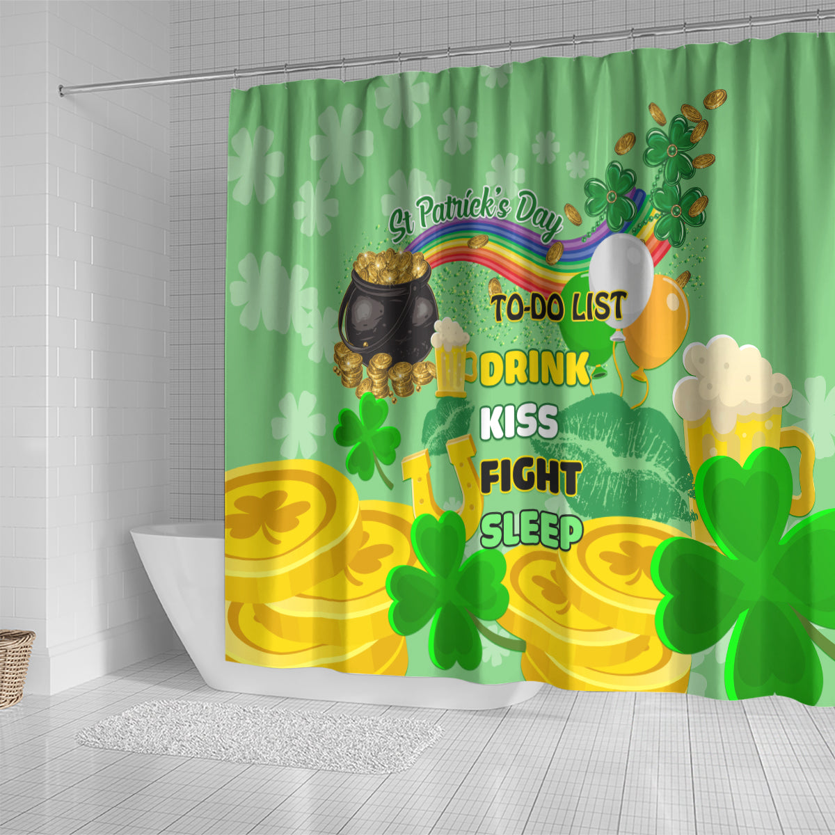Saint Patrick Day Shower Curtain Shamrock To Do List