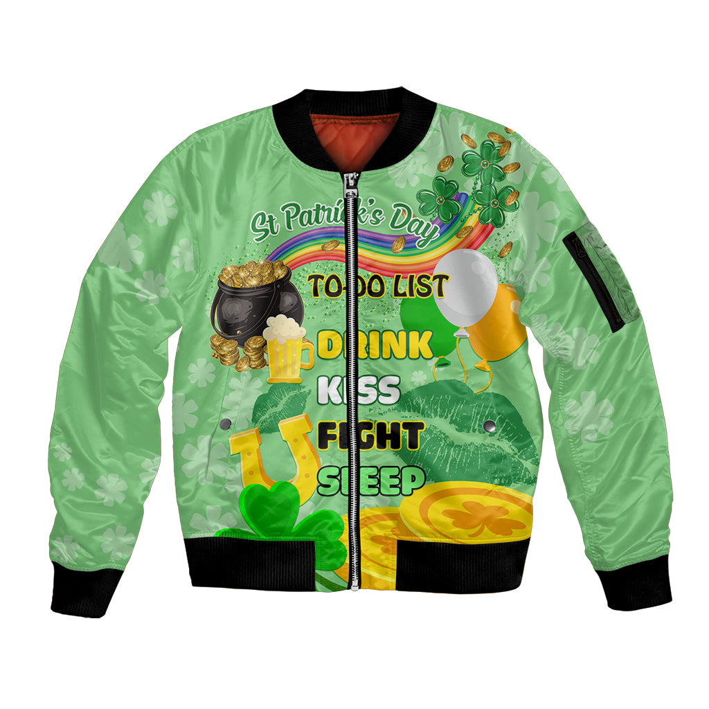 Saint Patrick Day Sleeve Zip Bomber Jacket Shamrock To Do List - Wonder Print Shop