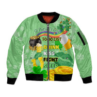 Saint Patrick Day Sleeve Zip Bomber Jacket Shamrock To Do List - Wonder Print Shop