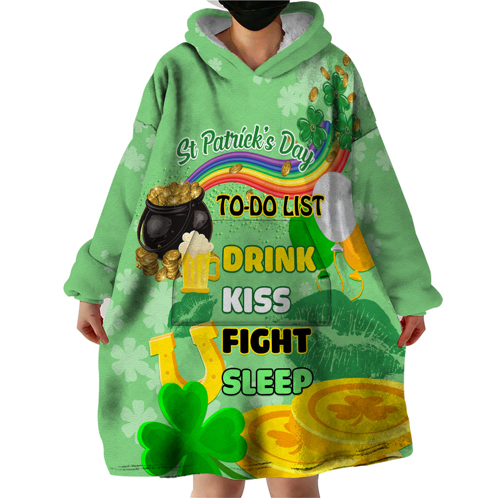 Saint Patrick Day Wearable Blanket Hoodie Shamrock To Do List - Wonder Print Shop