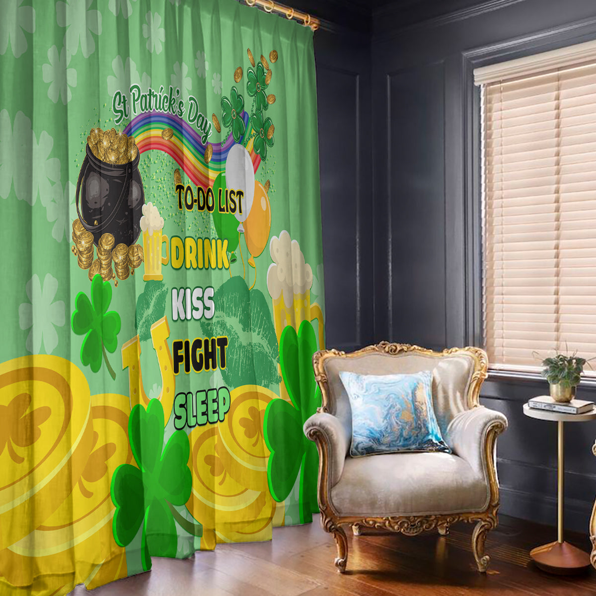 Saint Patrick Day Window Curtain Shamrock To Do List - Wonder Print Shop
