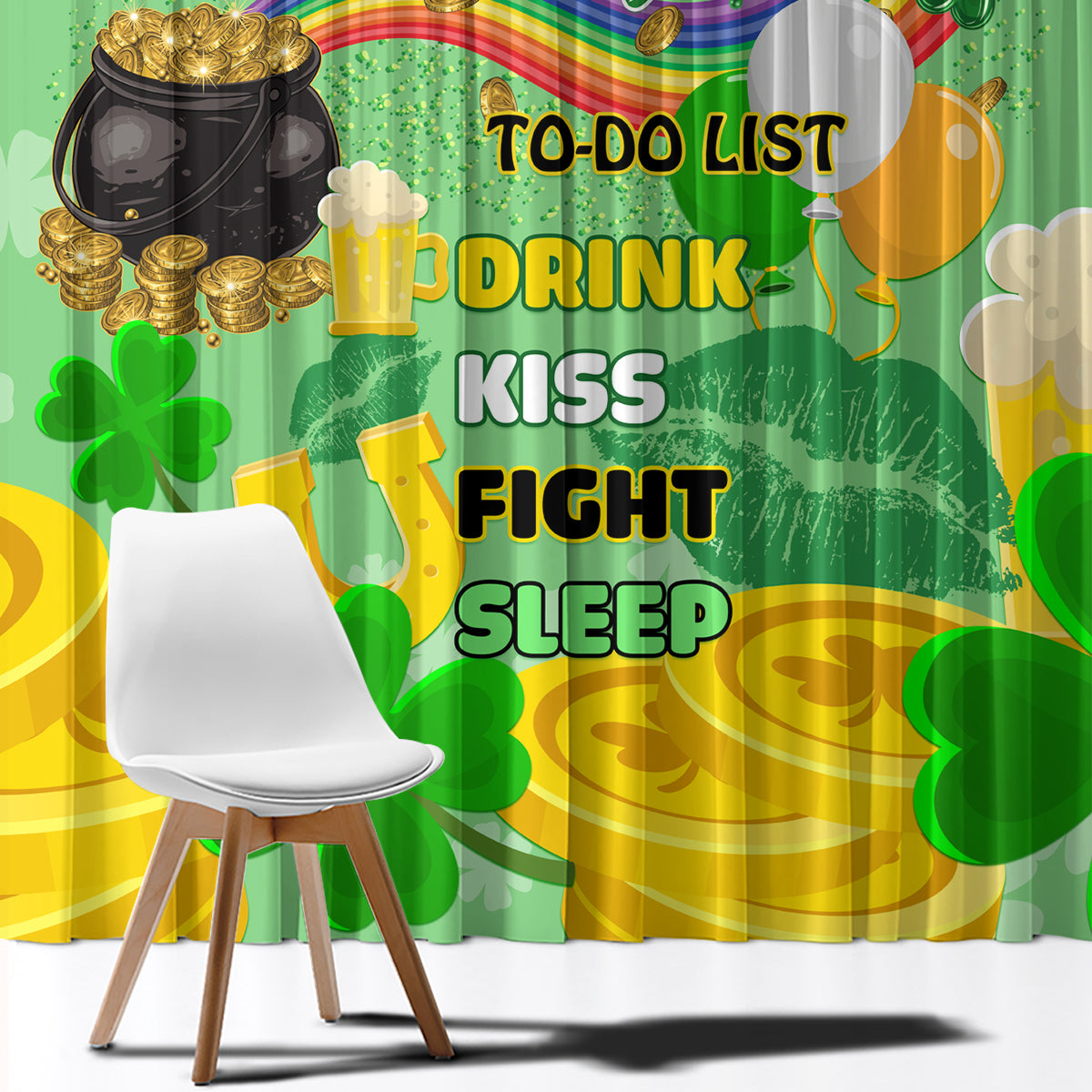 Saint Patrick Day Window Curtain Shamrock To Do List - Wonder Print Shop