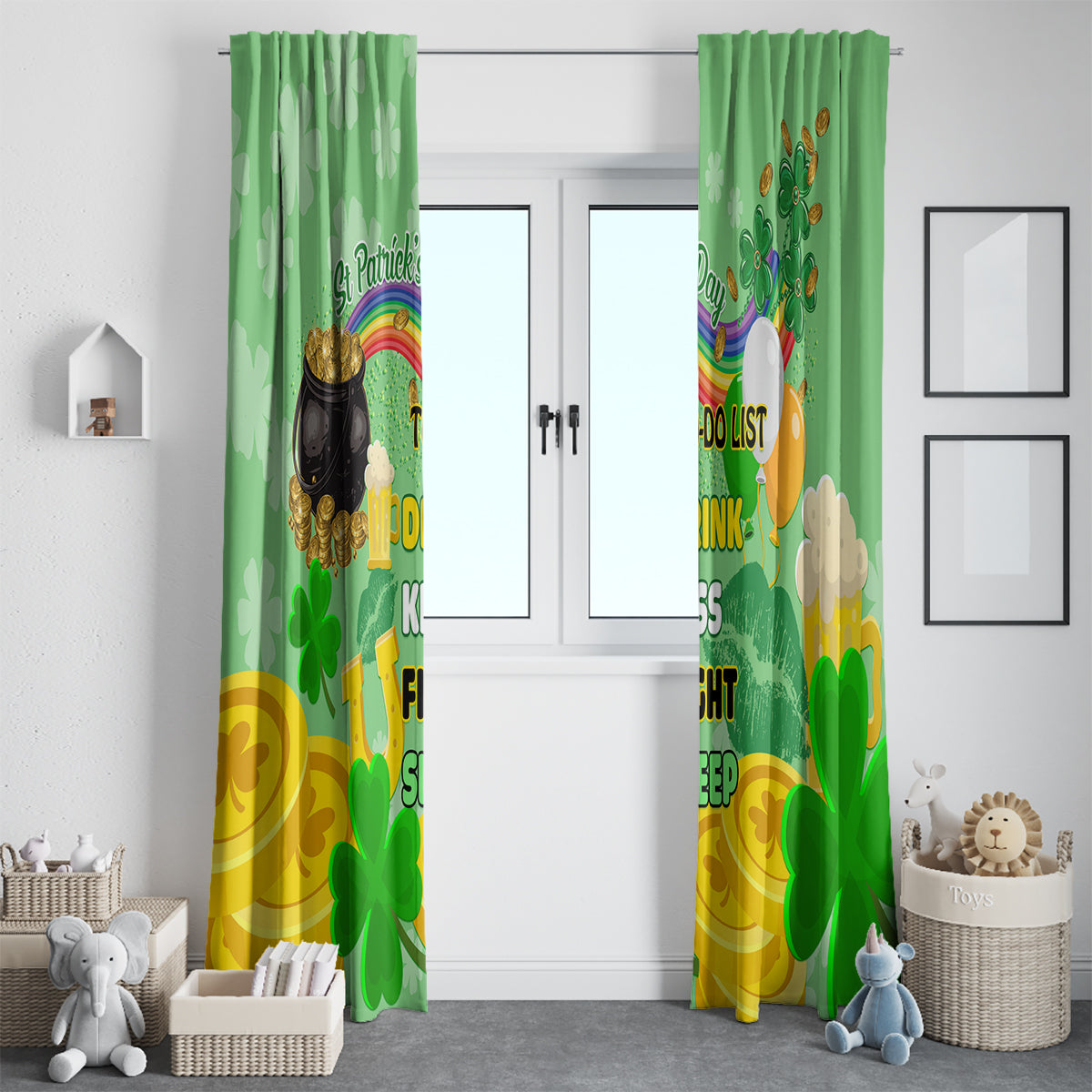 Saint Patrick Day Window Curtain Shamrock To Do List - Wonder Print Shop