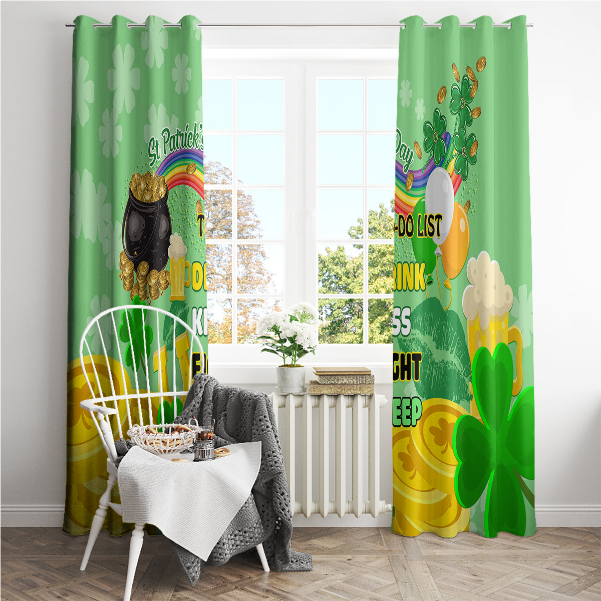 Saint Patrick Day Window Curtain Shamrock To Do List - Wonder Print Shop