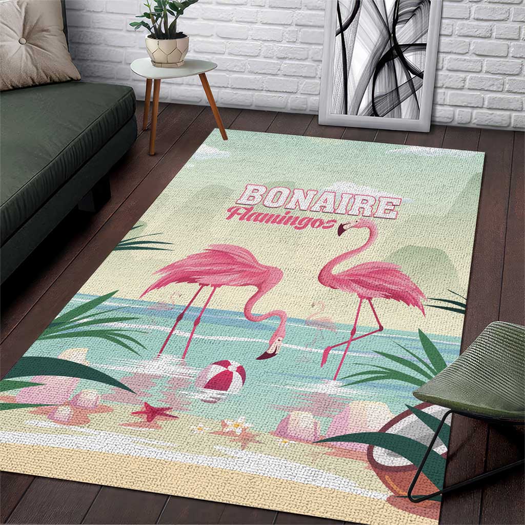 Bonaire Flamingos Area Rug Summer Time Beach Concept