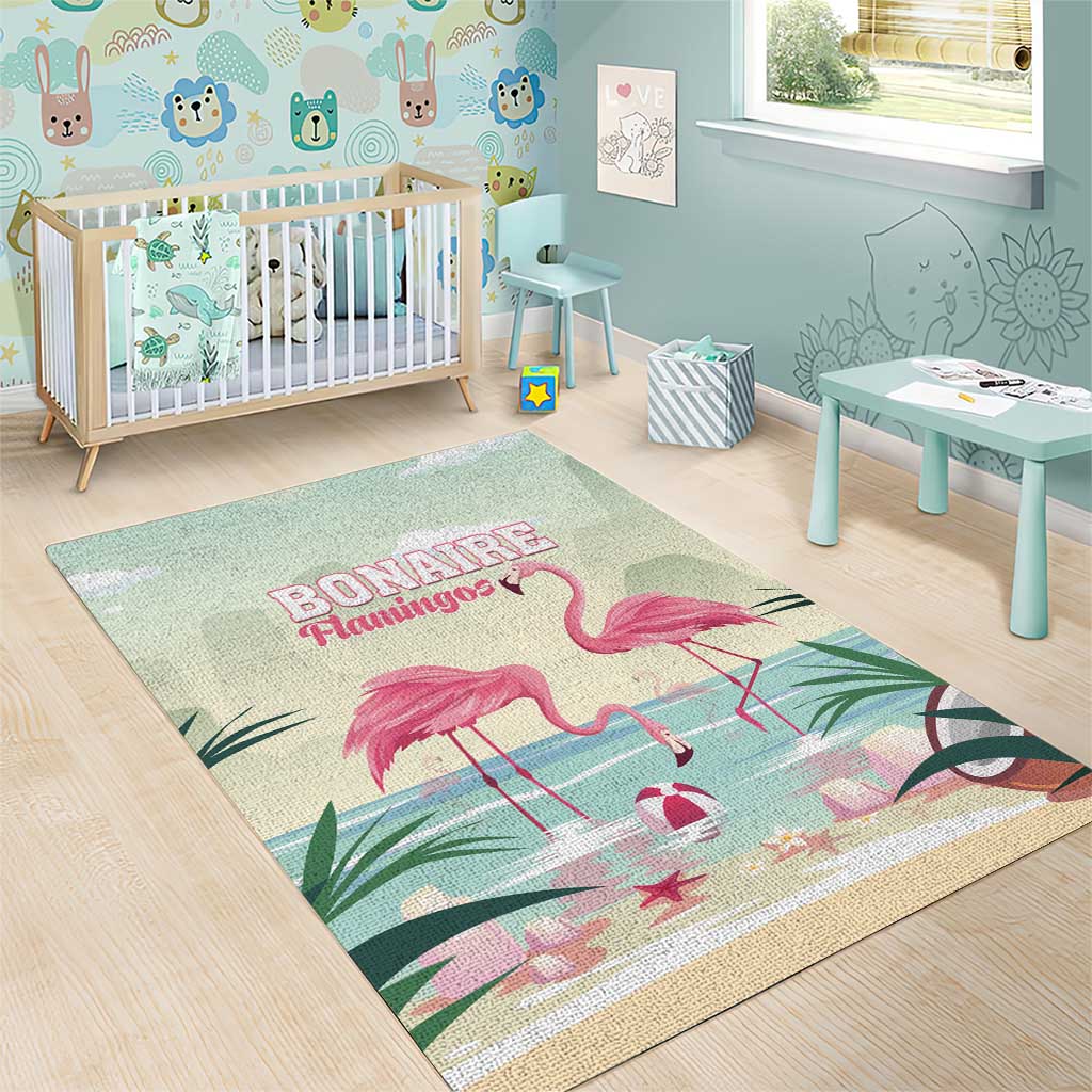 Bonaire Flamingos Area Rug Summer Time Beach Concept