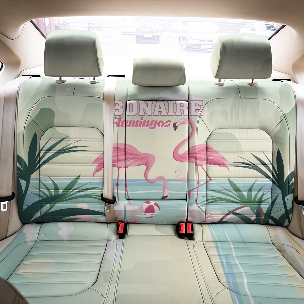 Bonaire Flamingos Back Car Seat Cover Summer Time Beach Concept