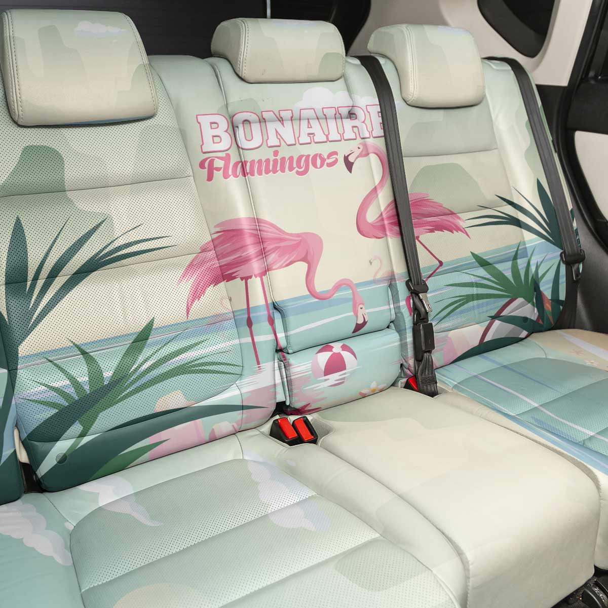 Bonaire Flamingos Back Car Seat Cover Summer Time Beach Concept