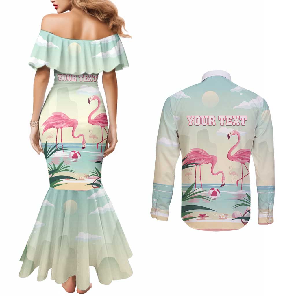 Personalised Bonaire Flamingos Couples Matching Mermaid Dress and Long Sleeve Button Shirt Summer Time Beach Concept