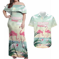 Personalised Bonaire Flamingos Couples Matching Off Shoulder Maxi Dress and Hawaiian Shirt Summer Time Beach Concept