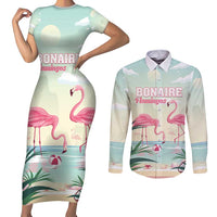 Personalised Bonaire Flamingos Couples Matching Short Sleeve Bodycon Dress and Long Sleeve Button Shirt Summer Time Beach Concept