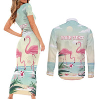 Personalised Bonaire Flamingos Couples Matching Short Sleeve Bodycon Dress and Long Sleeve Button Shirt Summer Time Beach Concept