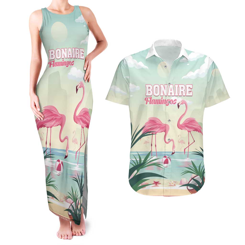 Personalised Bonaire Flamingos Couples Matching Tank Maxi Dress and Hawaiian Shirt Summer Time Beach Concept