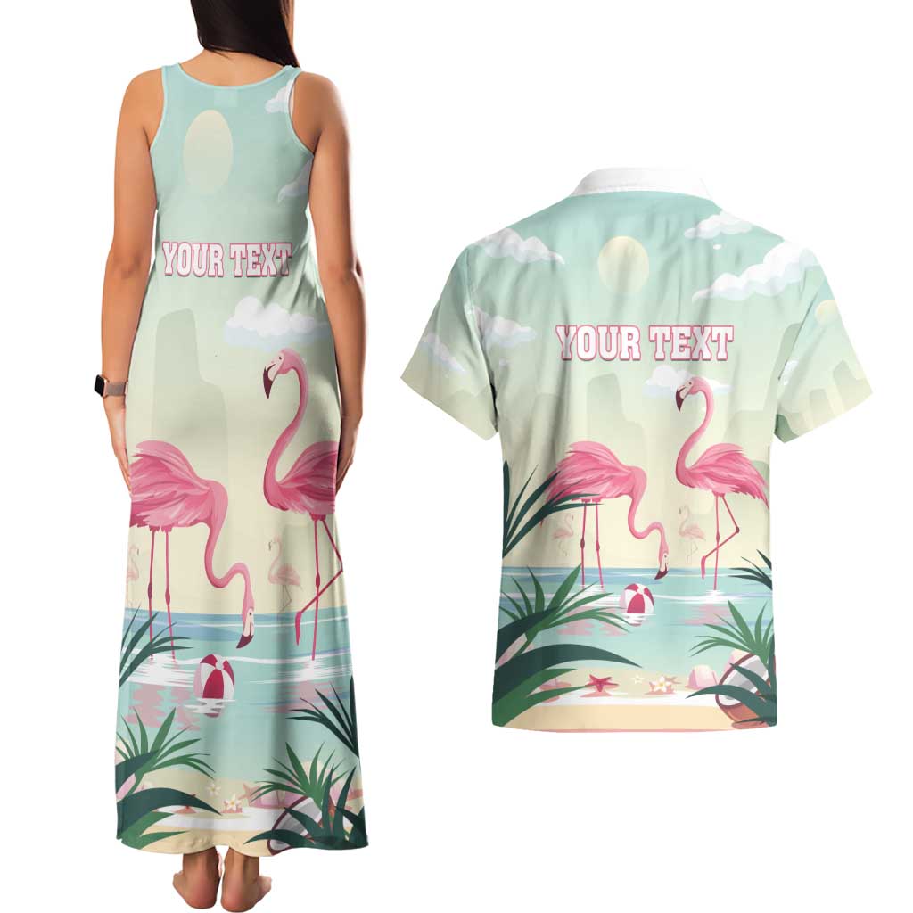 Personalised Bonaire Flamingos Couples Matching Tank Maxi Dress and Hawaiian Shirt Summer Time Beach Concept