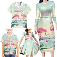 Personalised Bonaire Flamingos Family Matching Long Sleeve Bodycon Dress and Hawaiian Shirt Summer Time Beach Concept