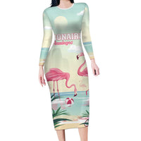 Personalised Bonaire Flamingos Family Matching Long Sleeve Bodycon Dress and Hawaiian Shirt Summer Time Beach Concept