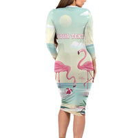 Personalised Bonaire Flamingos Family Matching Long Sleeve Bodycon Dress and Hawaiian Shirt Summer Time Beach Concept
