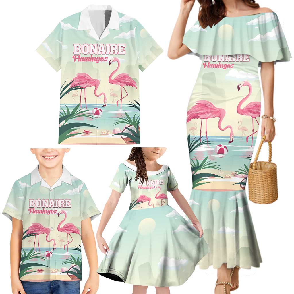 Personalised Bonaire Flamingos Family Matching Mermaid Dress and Hawaiian Shirt Summer Time Beach Concept