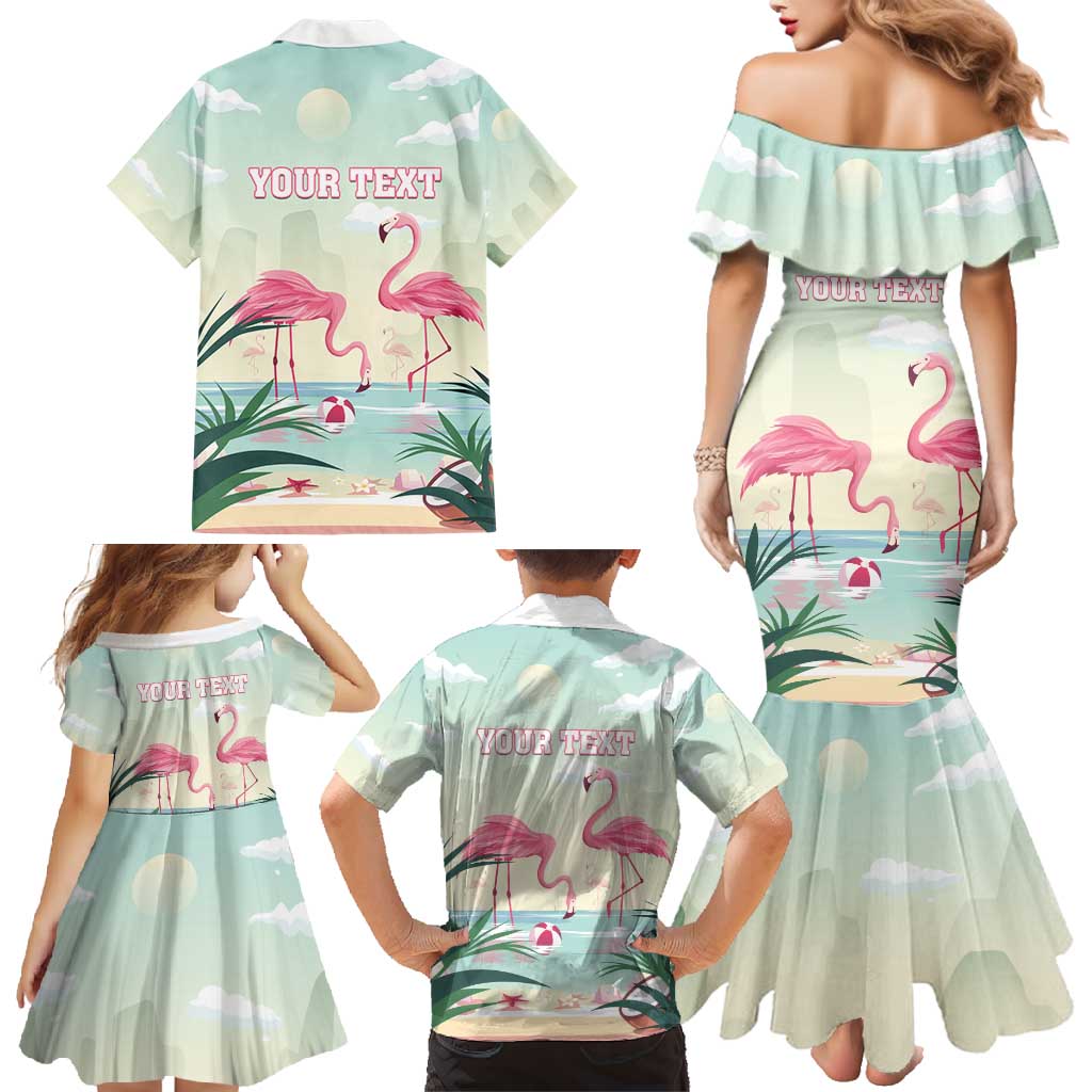 Personalised Bonaire Flamingos Family Matching Mermaid Dress and Hawaiian Shirt Summer Time Beach Concept