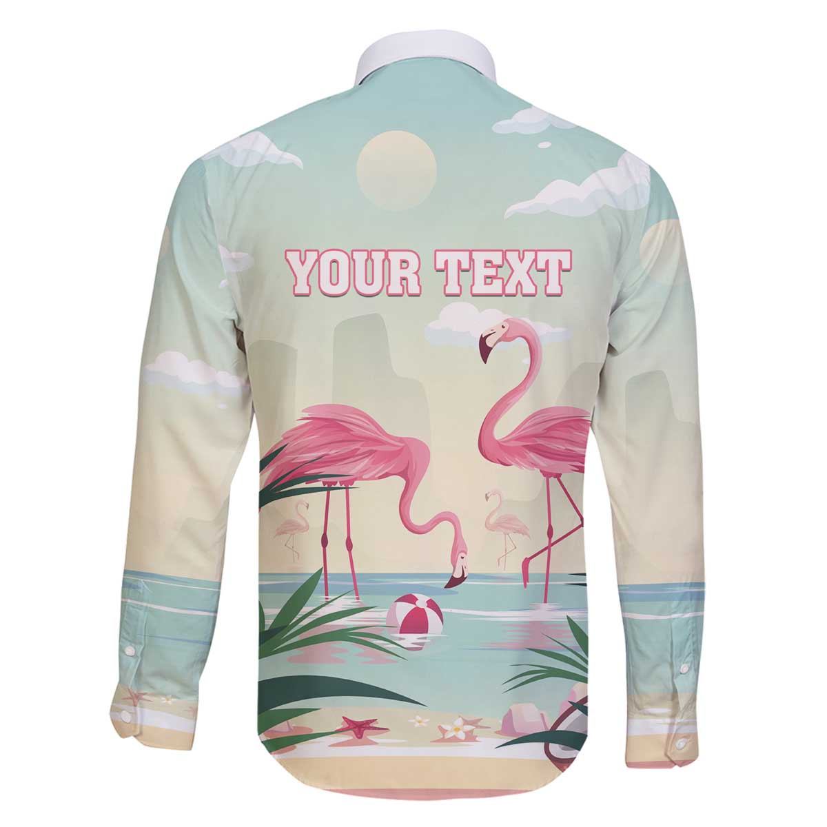 Personalised Bonaire Flamingos Family Matching Off The Shoulder Long Sleeve Dress and Hawaiian Shirt Summer Time Beach Concept