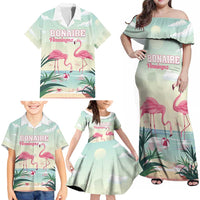 Personalised Bonaire Flamingos Family Matching Off Shoulder Maxi Dress and Hawaiian Shirt Summer Time Beach Concept