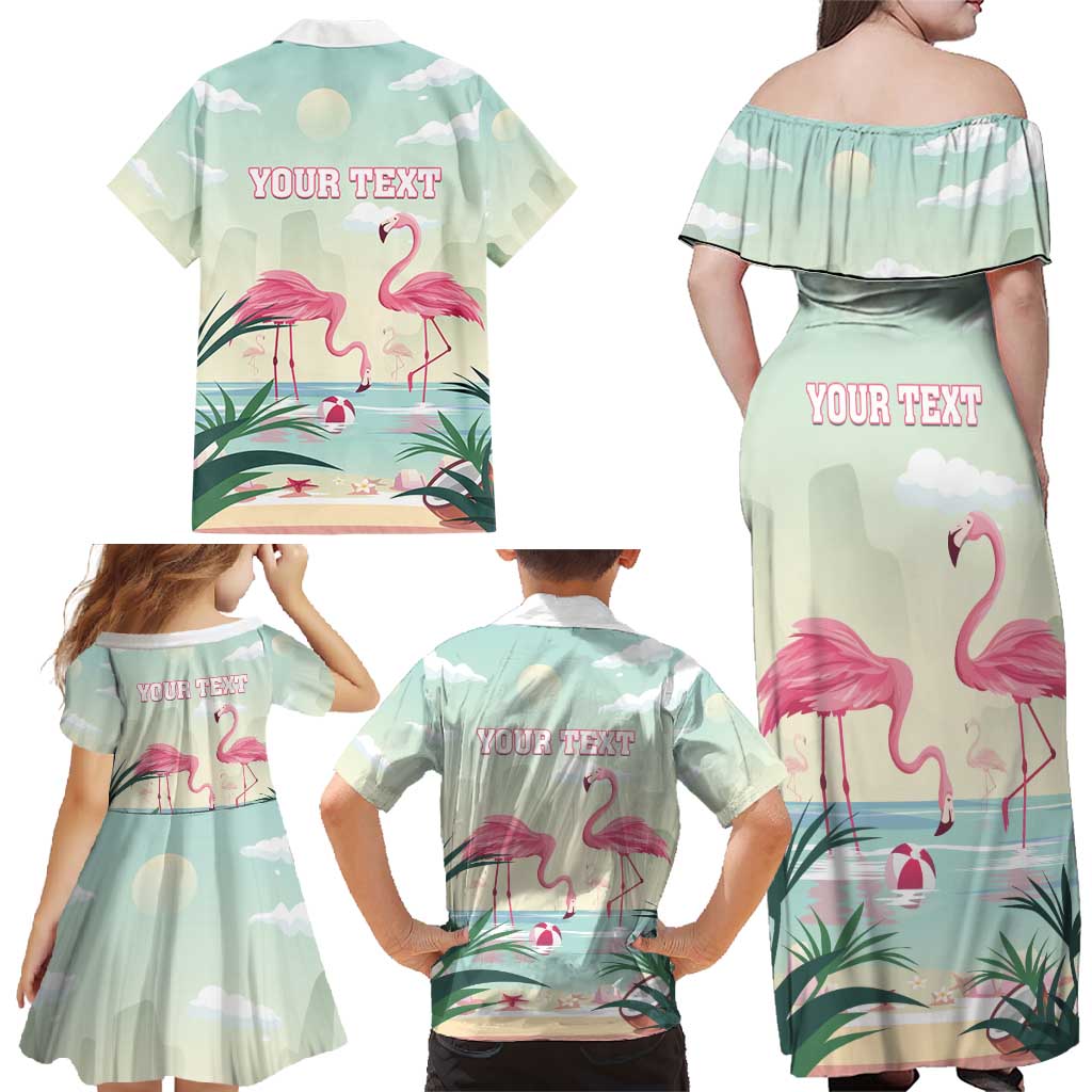Personalised Bonaire Flamingos Family Matching Off Shoulder Maxi Dress and Hawaiian Shirt Summer Time Beach Concept