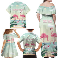 Personalised Bonaire Flamingos Family Matching Off Shoulder Maxi Dress and Hawaiian Shirt Summer Time Beach Concept