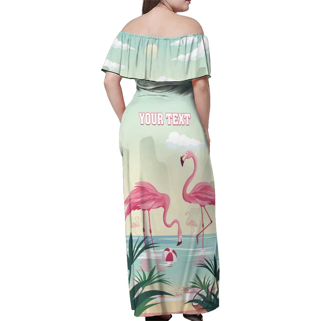 Personalised Bonaire Flamingos Family Matching Off Shoulder Maxi Dress and Hawaiian Shirt Summer Time Beach Concept