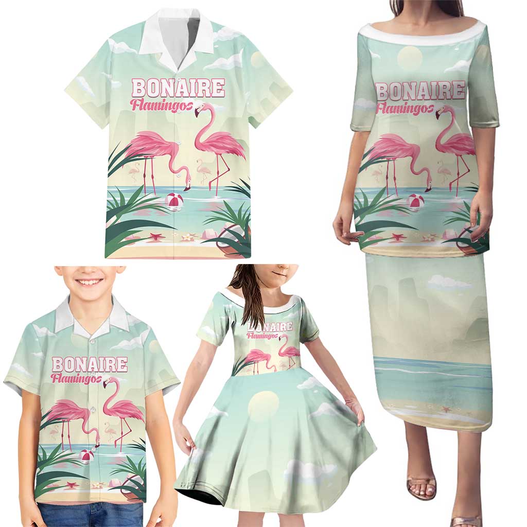 Personalised Bonaire Flamingos Family Matching Puletasi and Hawaiian Shirt Summer Time Beach Concept