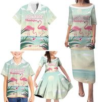 Personalised Bonaire Flamingos Family Matching Puletasi and Hawaiian Shirt Summer Time Beach Concept