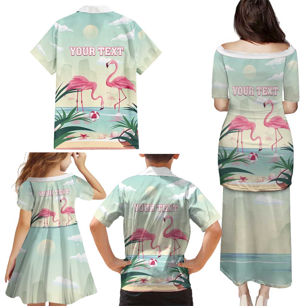 Personalised Bonaire Flamingos Family Matching Puletasi and Hawaiian Shirt Summer Time Beach Concept