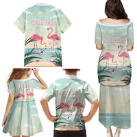 Personalised Bonaire Flamingos Family Matching Puletasi and Hawaiian Shirt Summer Time Beach Concept