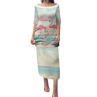 Personalised Bonaire Flamingos Family Matching Puletasi and Hawaiian Shirt Summer Time Beach Concept