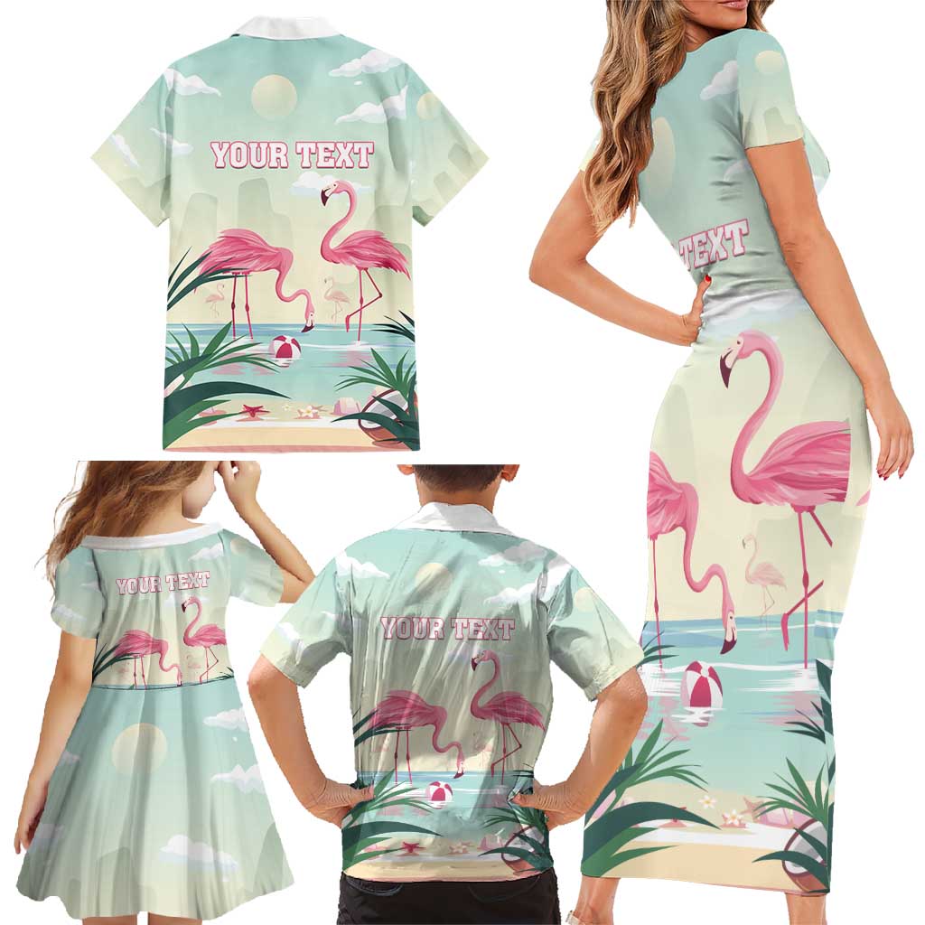 Personalised Bonaire Flamingos Family Matching Short Sleeve Bodycon Dress and Hawaiian Shirt Summer Time Beach Concept