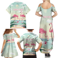 Personalised Bonaire Flamingos Family Matching Summer Maxi Dress and Hawaiian Shirt Summer Time Beach Concept