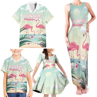 Personalised Bonaire Flamingos Family Matching Tank Maxi Dress and Hawaiian Shirt Summer Time Beach Concept