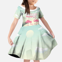 Personalised Bonaire Flamingos Kid Short Sleeve Dress Summer Time Beach Concept