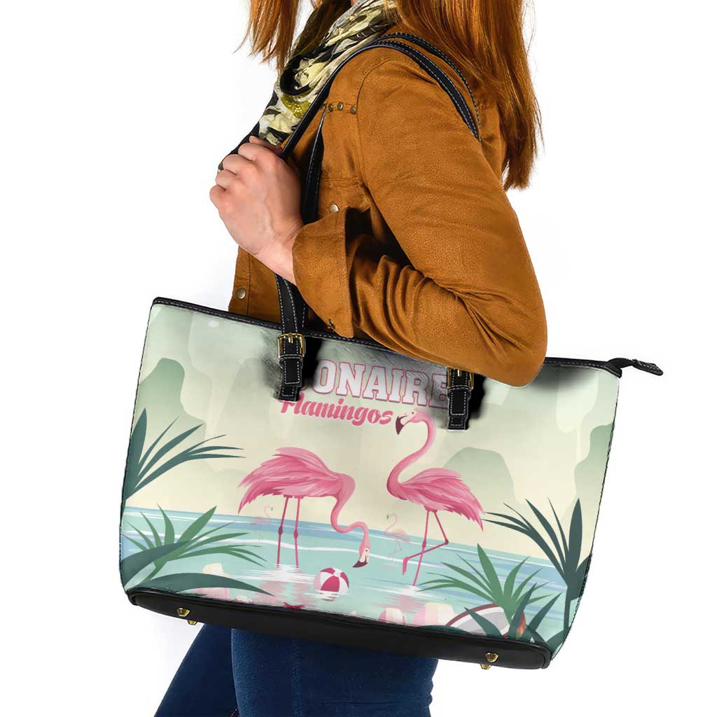 Bonaire Flamingos Leather Tote Bag Summer Time Beach Concept