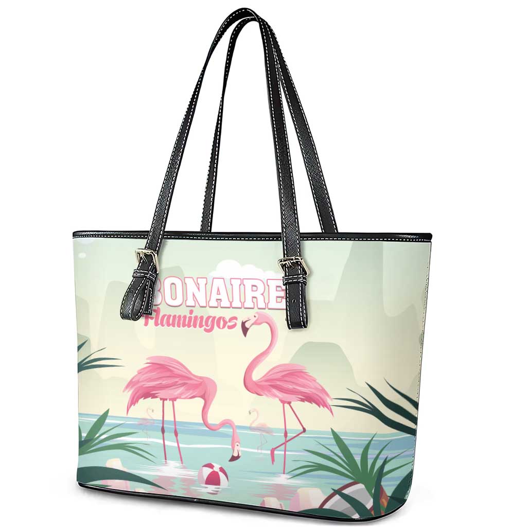 Bonaire Flamingos Leather Tote Bag Summer Time Beach Concept